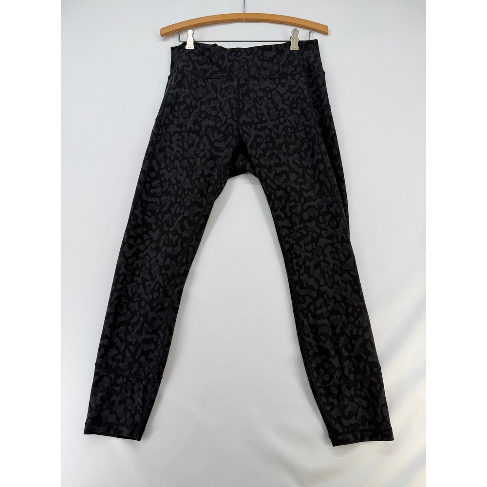 Lululemon High Rise Leggings 10 Grey Black Leopard Camo 25 Inseam Yoga Pants